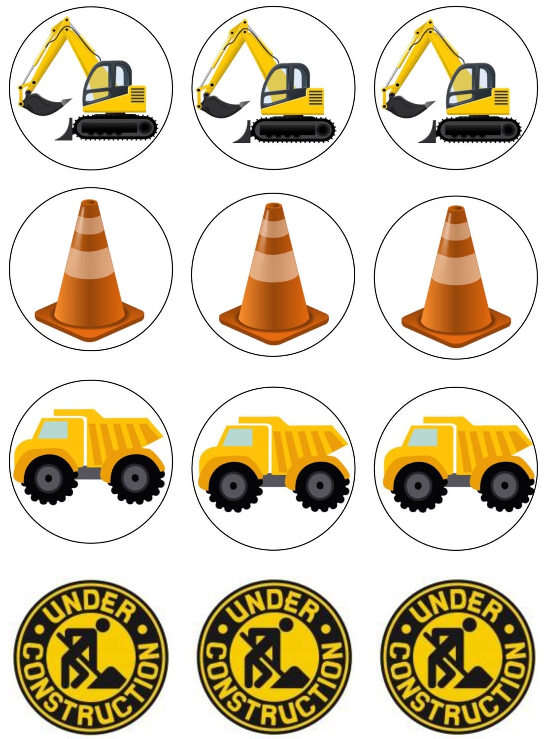 Construction Edible Image Cupcake Toppers