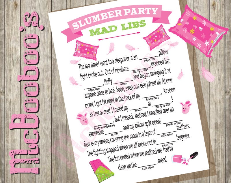 instant download sleepover slumber birthday party game mad