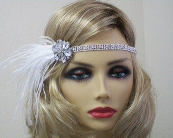 1920s Flapper headpiece, 1920s dress, Gatsby headband, 1920s headband, Feather headband, 1920s accessories, Roaring 20s dress, Jazz Age
