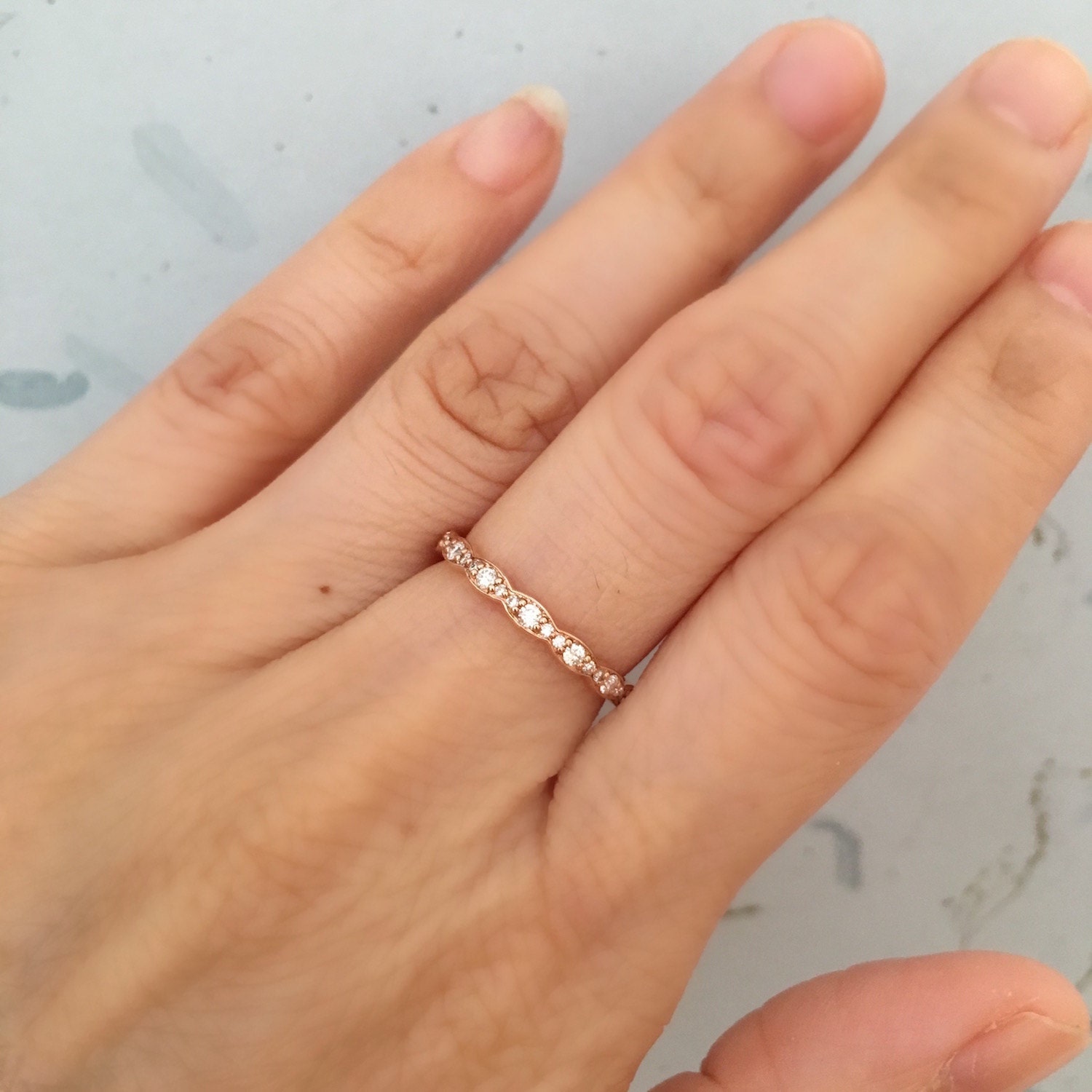 Matching Scalloped Diamond Wedding Ring Vintage Inspired