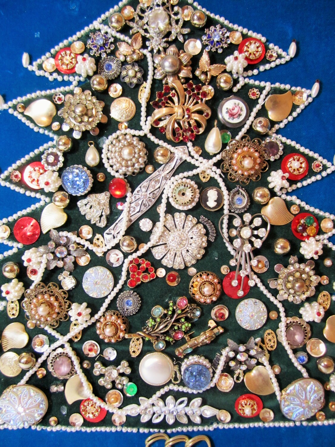 Vintage Jewelry Christmas Tree Framed Jewelry Tree Jewelry