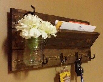 Rustic Mail Holder Home Decor Wood Organizer Key Rustic Mail Holder Home Decor Wood Organizer Key