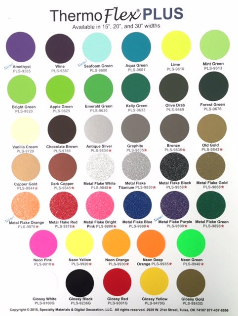COLOR CHART / ThermoFlex Plus HTV from OneSourceStore on Etsy Studio