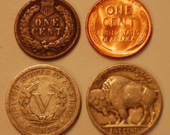 FREE SHIPPING! - Old US Coins - Indian Head Cent - Unc Wheat Penny - Liberty V Nickel - Buffalo Nickel - Rare Old Coins