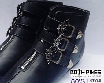 Goth Pikes x3 Buckle Winklepickers boots BATS Gothic Batcave WGT Siouxsie 80s UNISEX Leather , Vegan