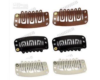 Wig clips, hair extensions clips, snap clips, silicone grip, blonde/black/brown 32mm 20 or 50