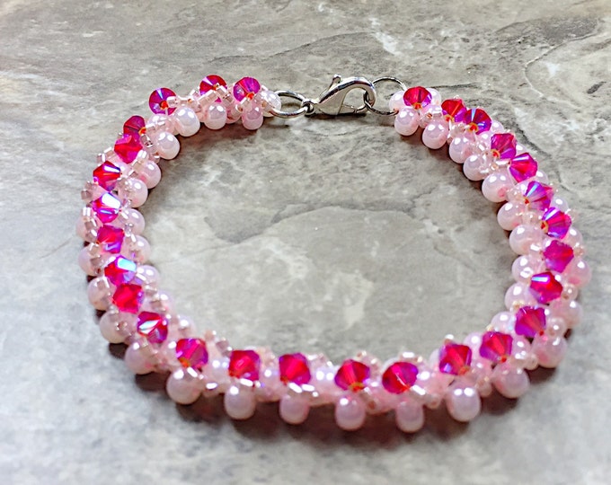 Pink bracelet, Pink pearl bracelet Swarovski pink bracelet, Swarovski bracelet, bracelet, beaded bracelet