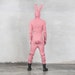 PINK BUNNY Suit for Men and Women - Blamo Hand Knit Pajamas with Pockets  - Adult Pink Rabbit One Piece Long Johns - Easter Bunny Suit