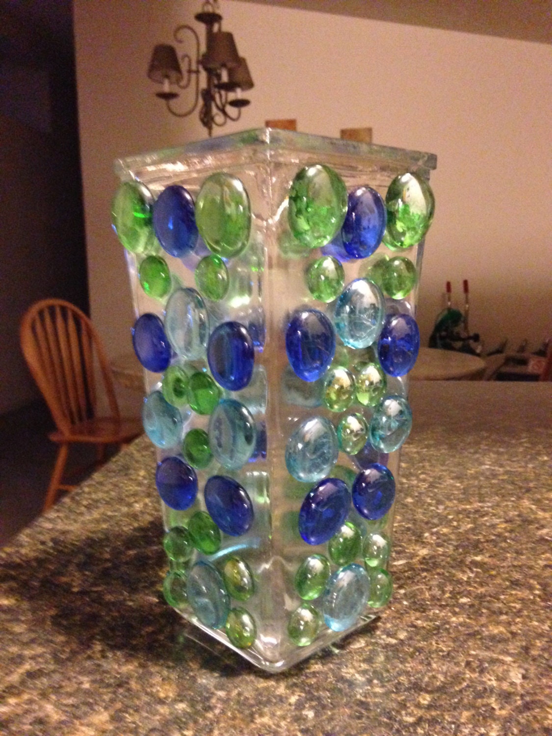 Glass Vase with Colored Glass Rocks