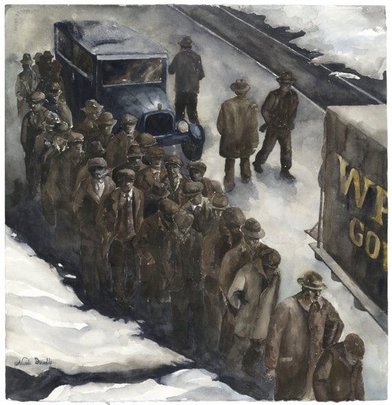 Great Depression Watercolor Painting Print // WPA