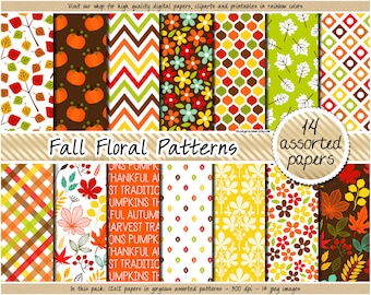 SALE Fall digital paper Pumpkin digital paper Thanksgiving digital paper Harvest scrapbooking red green yellow brown orange clipart