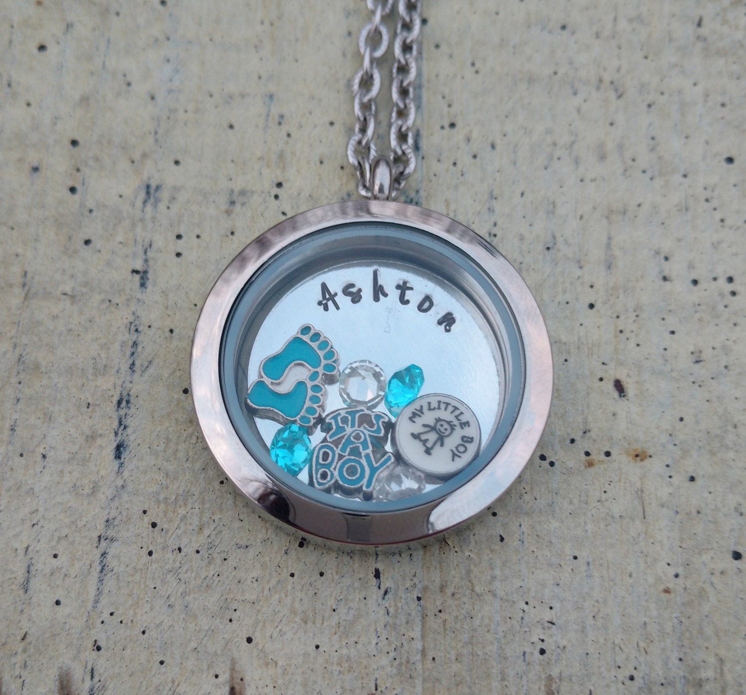 Custom name Baby Boy Floating locket / Memory Locket