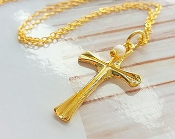 Gold cross necklace, Gold plated cross necklace, Cross gold necklace, Simple cross necklace, Modern cross necklace
