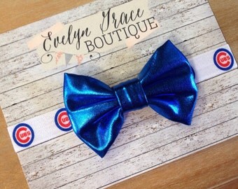 Chicago Cubs Baby Headband Cubs Newborn Headband Girls Metallic Bow Headband Chicago Cubs Bow MLB Baseball Baby Headband Red and Blue Headba
