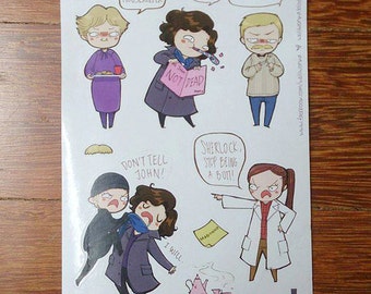 Sherlock BBC Pre-Cut Stickers (A6 sheet) | Over the Garden wall Pre-Cut Stickers (A6 sheet)