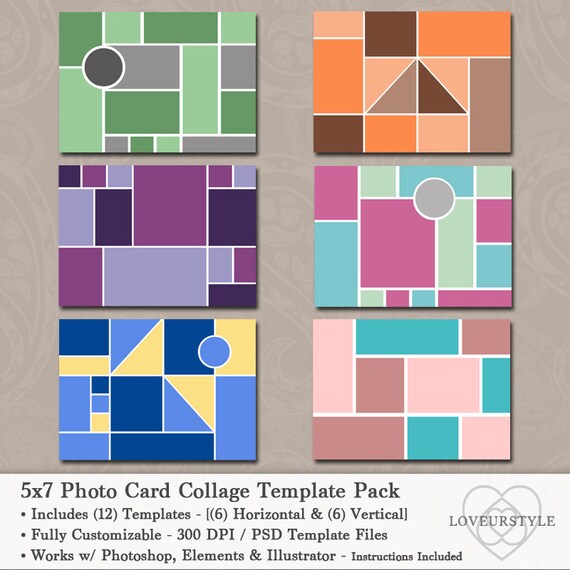 5x7 Photo Template Pack Photo Card Collage Photo Collage Card Templates Photography 5x7 Postcard Template Illustrator