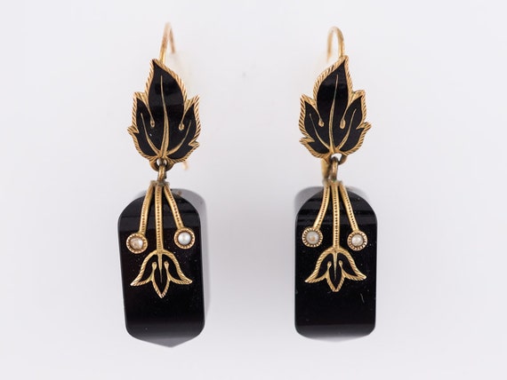 Victorian Onyx and Seed Pearl Mourning Earrings