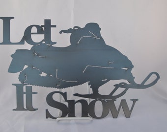 WN01 Let it snow Snowmobile metal winter decor