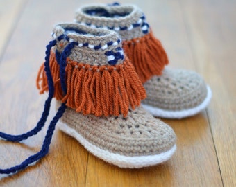 Crochet Pattern Slippers for Children Moccasin Fringe Boots Kids Sizes Instant Download Slipper Pattern