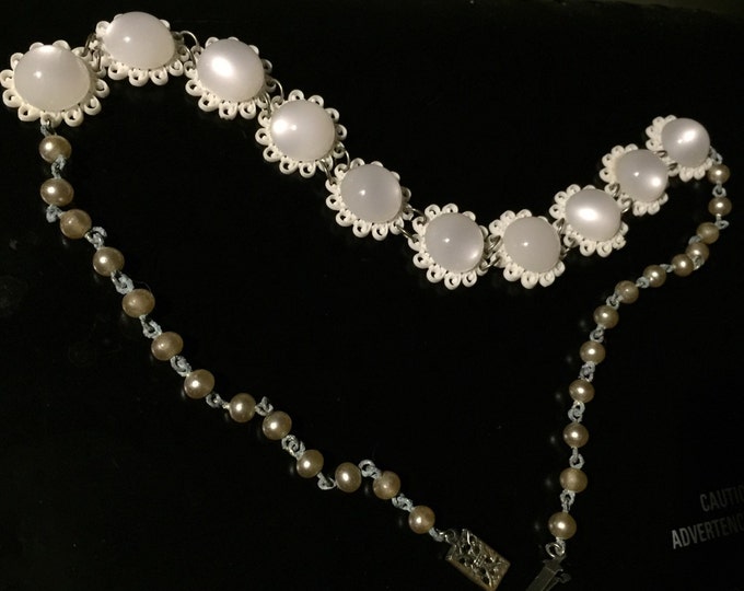 Lucite Cabochon Pearlized Necklace Vintage 1960's-OOAK