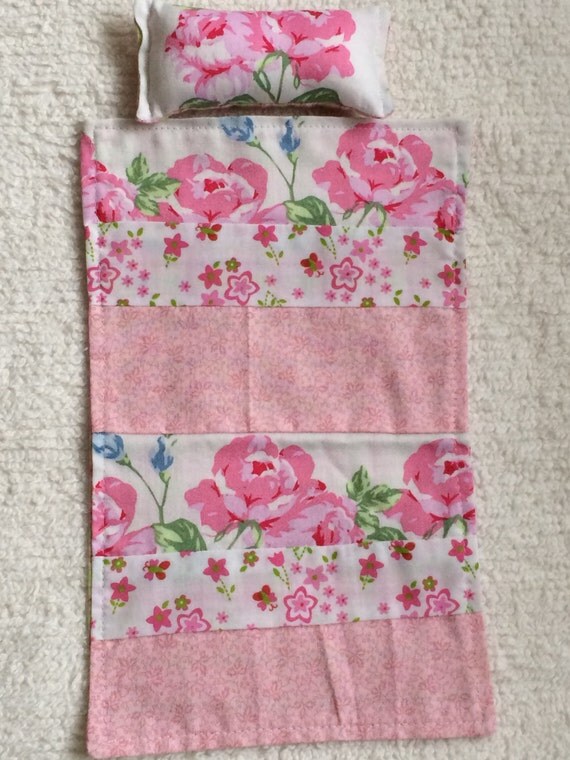 Pretty barbiesized Blanket and Pillow by rosesinposies on Etsy