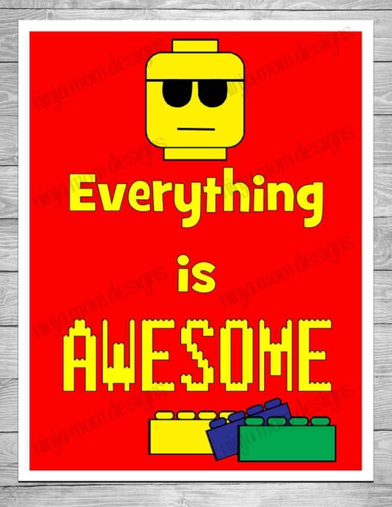 Everything is Awesome Lego Inspired Digital Print with Red