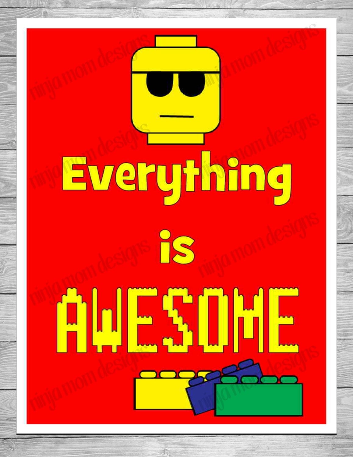 Everything is Awesome Lego Inspired Digital Print with Red