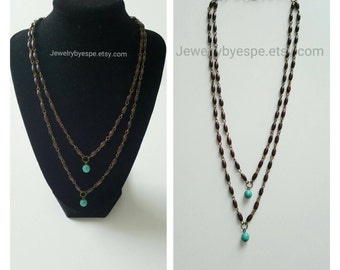 Brown Necklace Turquoise Necklace Layering Boho Necklace Bohemian Layered Necklace Minimalist Tribal Dainty Simple Multi Strand Necklace