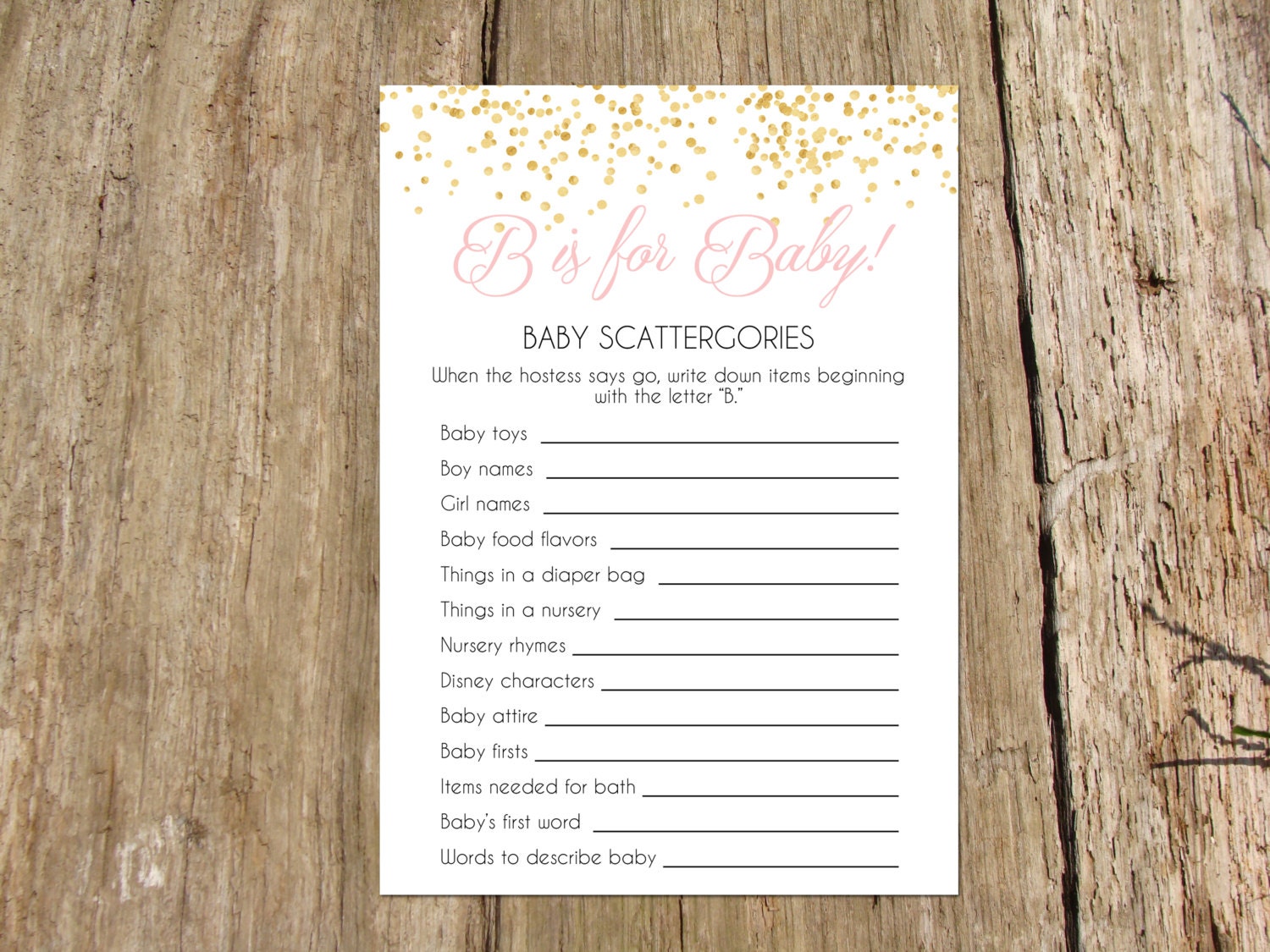 Baby Shower Scattergories Game Instant Download Printable