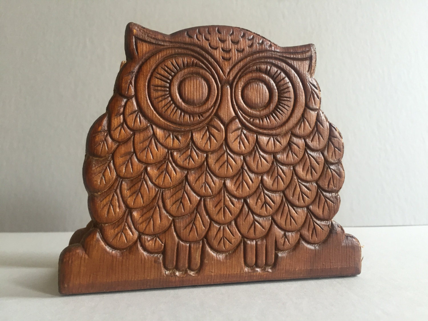 NAPKIN Holder Owl Shape Carved Wood Letter Holder Napkin