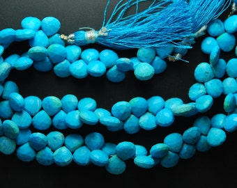 8 Inches, Full Strand Rare Blue Turquoise Faceted Heart Briolettes, Size 7-8mm