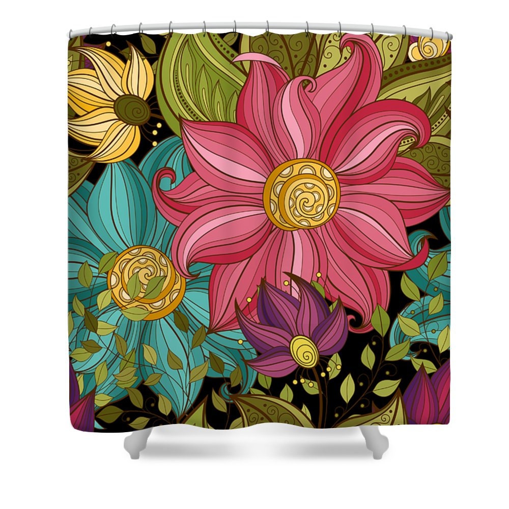 Shower Curtain Bold Floral by FolkandFunky on Etsy