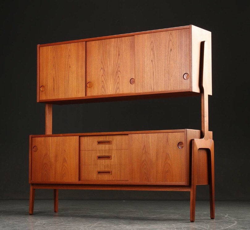 Great twopiece teak sideboard, 1960s, Danish furniture manufacturer