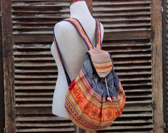 Hand Embroidered Hemp Hmong Backpack Colorful Vintage Hill Tribe