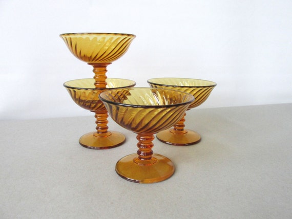 Reserved Vintage Amber Glass Sherbet Glasses 4 Imperial