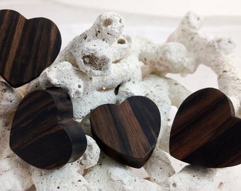 Pair Dark Sono Wood Heart Plugs Earrings 10mm (00G) 12mm (1/2") 14mm (9/16") 16mm (5/8") 18mm (11/16") 25mm 1" 28mm (1 1/16") 32mm (1 1/4")