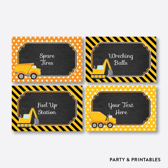 instant download editable construction food labels food