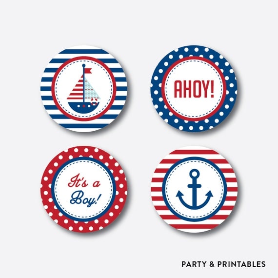 Instant Download, Nautical Cupcake Toppers, Nautical Party Circles