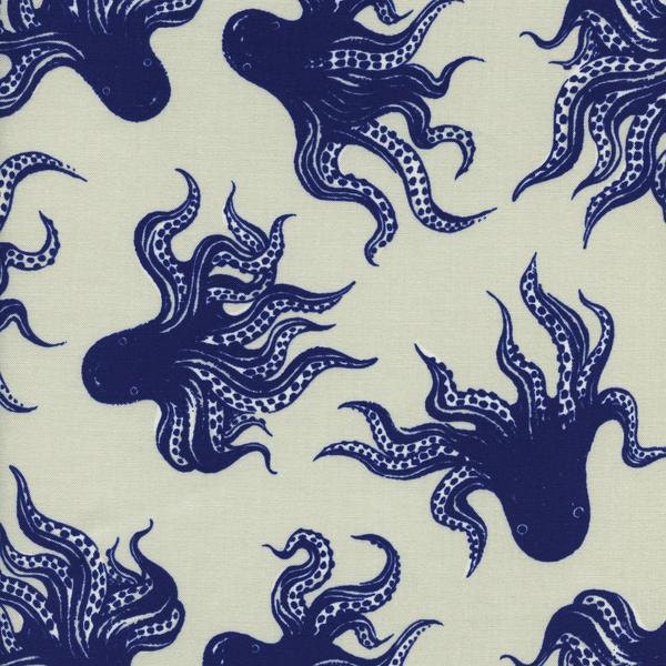 Octopus Fabric Blue Bird Cotton Steel Honeymoon by BrewStitched