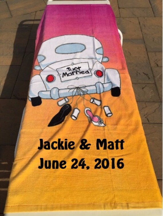 JUST MARRIED Wedding Beach Towel Personalized Beach Towel