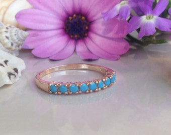 20% off-SALE! Turquoise Ring - Sleeping Beauty Turquoise - December Ring - Half Eternity Ring - Turquoise Jewelry - Gold Ring - Simple Ring