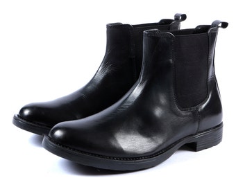 Aspele Mens Black Leather Chelsea Ankle Boots