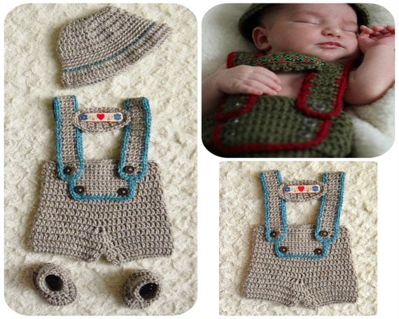 Handmade Lederhosen Crochet Baby Boy