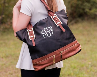 Double Zipper Tote | Monogrammed Handbag | Monogrammed Purse | Personalized Tote Purse | Vegan Leather Tote | Gift for Her | Belmont