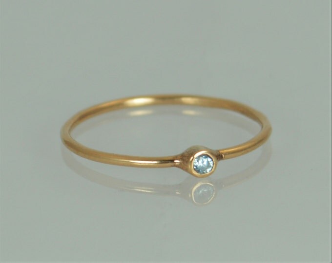 Tiny Aquamarine Ring, Solid 14k Rose Gold Aquamarine Stacking Ring, Solid Gold Aquamarine Ring, Mothers Ring, March Birthstone, Aquamarine