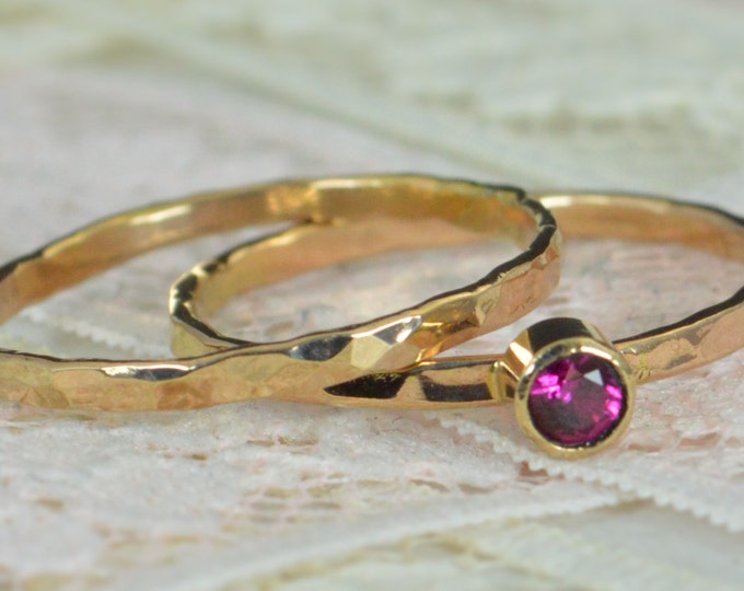 Ruby Engagement Ring, 14k Gold, Ruby Wedding Ring Set, Rustic Wedding Ring Set, July's Birthstone, Solid 14k Ruby Ring