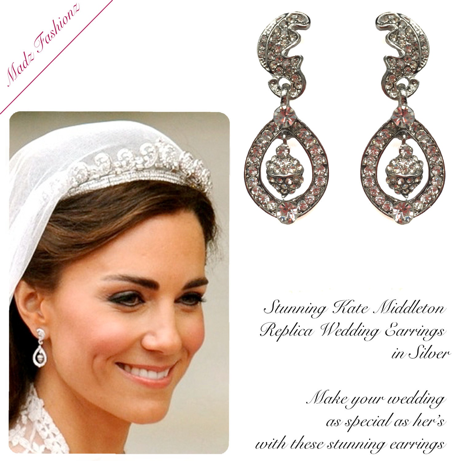 Kate Middleton earrings cubic zirconia vintage by