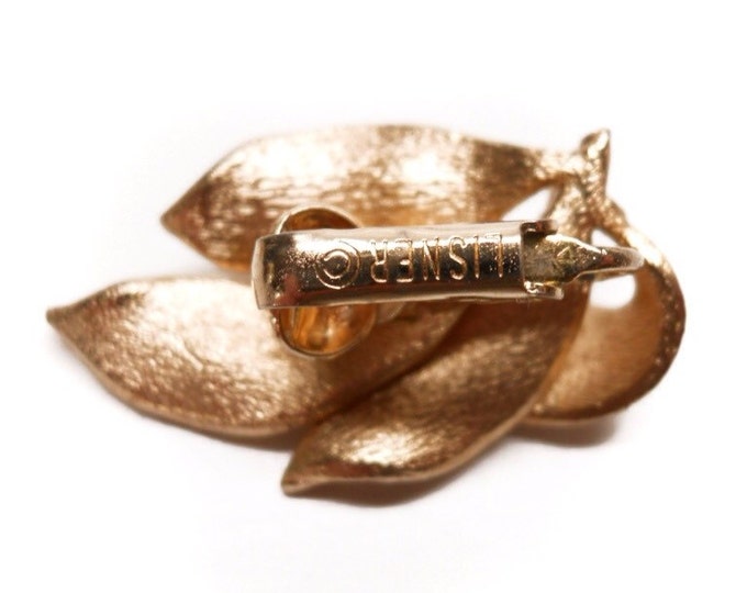 Storewide 25% Off SALE Vintage Brushed Gold Tone Lisner Designer Signed Matching Leaf Cluster Cocktail Brooch & Earring Set Featuring Textur