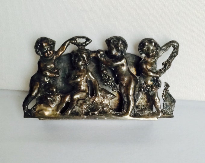 Storewide 25% Off SALE Antique Hand Crafted Sterling Silver Putti Cherub Renaissance Style Business Card Holder Featuring Highly Detailed De