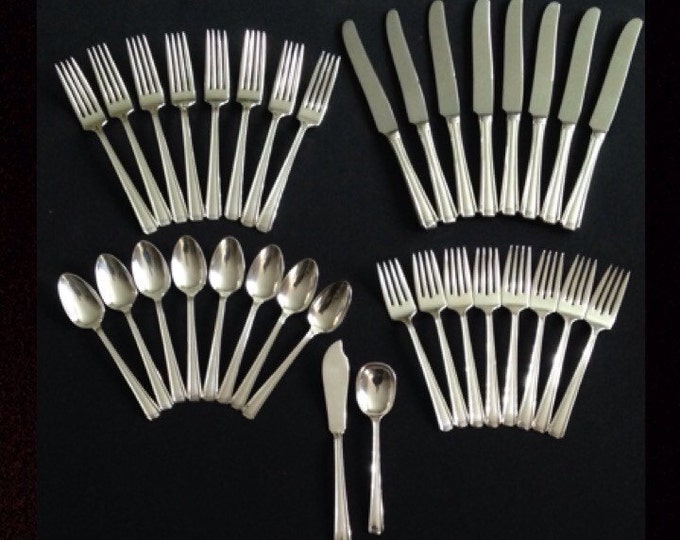 Storewide 25% Off SALE Vintage "John & Priscilla" Westmorland Sterling Silver Flatware Service For Eight With Original Wood Case And Matchin